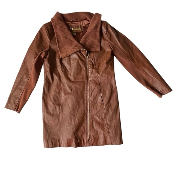 IMAN brown leather trench coat Y2K - Picture 2 of 10